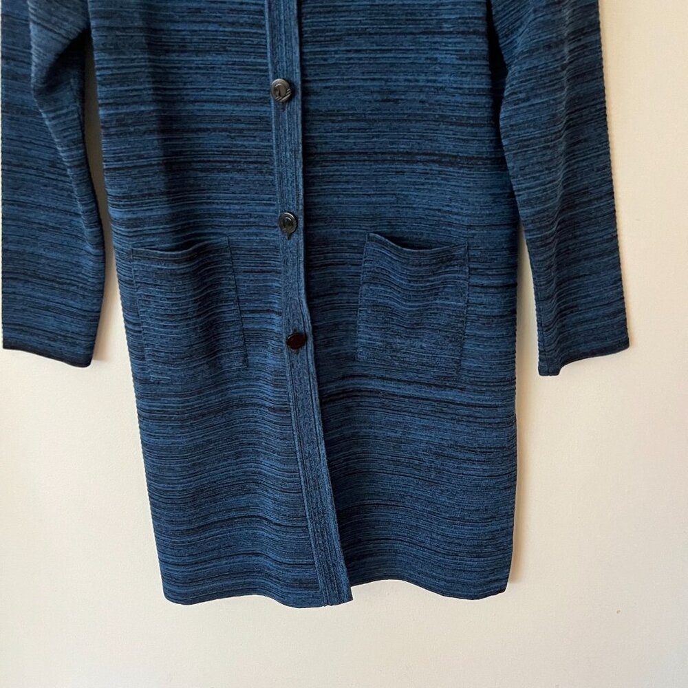 Exclusively Misook Blue Black Knit Long Cardigan Sweater Women's Size Small - Picture 2 of 8